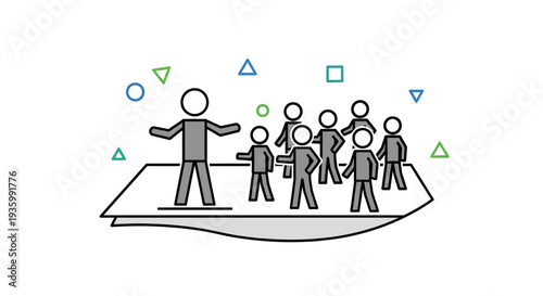 Simple Line Drawing of Business Team Meeting.