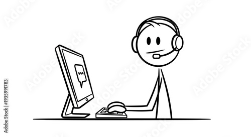 Simple Line Drawing of Customer Service Representative.