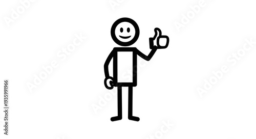 Simple Stick Figure Giving Thumbs Up Gesture.
