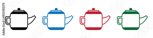Four colorful modern teapots vector icons set isolated on white background minimal design
