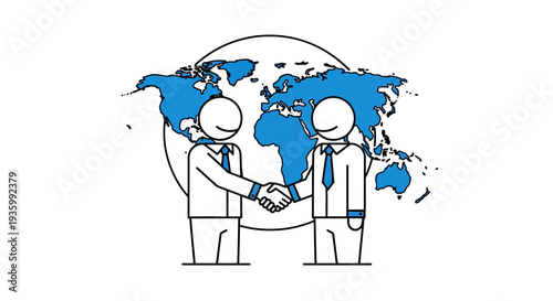 Two Businessmen Shaking Hands Global Agreement.