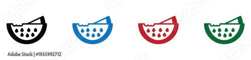 Four sliced watermelon icons in black, blue, red, and green colors on white background for summer refreshment