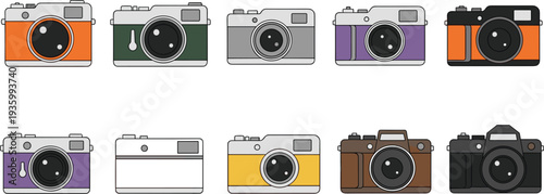 Collection of vintage and modern camera flat vector icons set isolated on background photography equipment illustration for media technology design