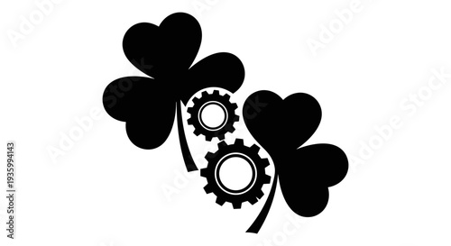 Black shamrock and gears vector icon