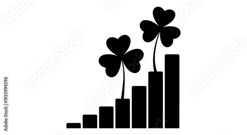 Growing black clover leaves on increasing bar chart vector
