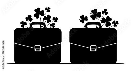 Two black briefcases with four-leaf clovers vector illustration