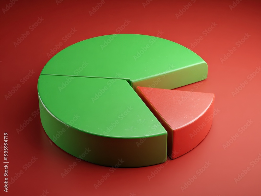 Obraz premium green pie chart business isolated on a red background