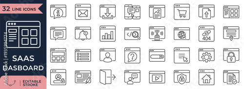 SaaS admin panel and web app dashboard line icon set for modern interfaces