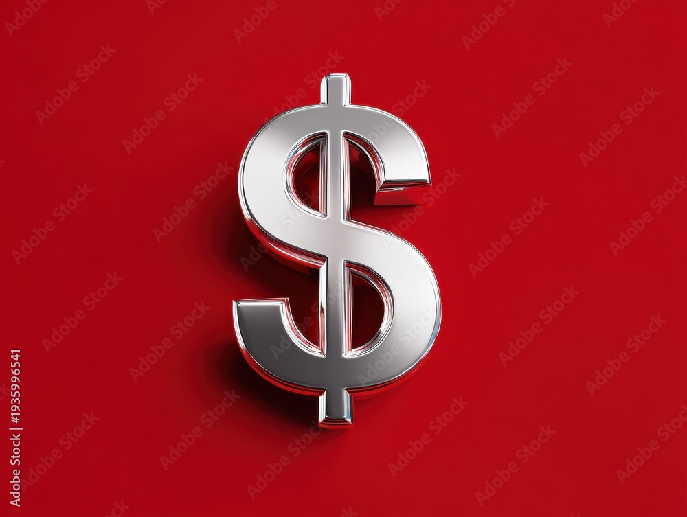 Obraz premium silver metallic dollar symbol isolated on a red background