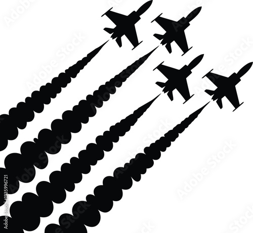 F16 jets formation silhouette vector illustration.