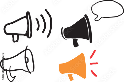 Megaphone Announcement Icons Set Hand Drawn Speech Bubble Outline
