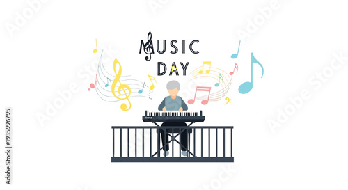 Vector illustration of musician playing keyboard on Music Day
