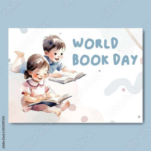 Watercolor world book day illustration