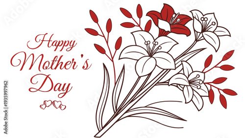 Monaco mothers day greeting card with bouquet of red and white flowers happy mothers day