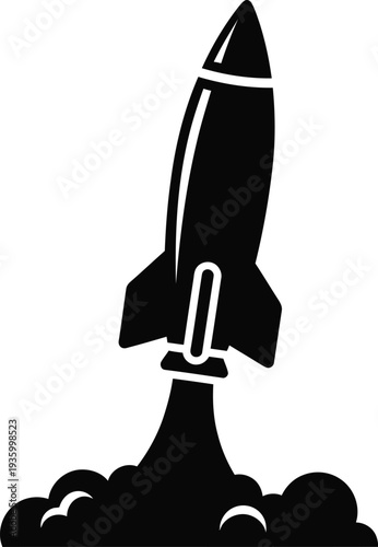 Dynamic icon of a sleek, launching missile ascending with powerful exhaust