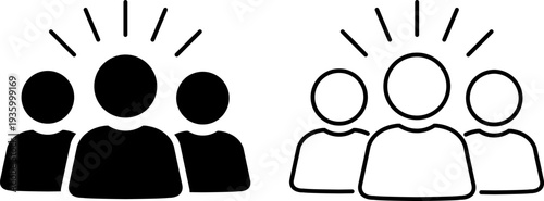Logo design featuring two styles of group icons representing people, showcasing black and white variations for branding purposes