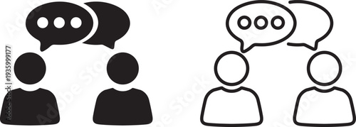 Chatting icons showing two people communicating with speech bubbles in a simple logo design