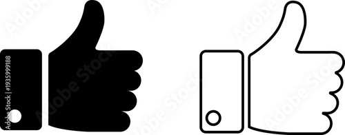 Black and white thumbs up icons used for feedback and approval in digital design and social media contexts