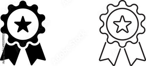 Icon showing two award ribbons with stars, one filled and one outlined, suitable for various design uses and branding