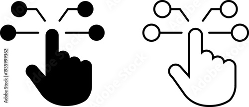 Hand icon showing connection lines for sharing information or tasks in a simple design suitable for technology use