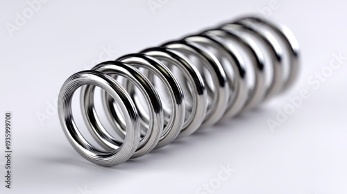 Coiled steel compression spring close-up, isolated on clean white background, suitable for industrial and automotive product design 