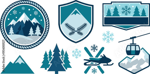 Winter Mountain Ski and Adventure Badges Collection