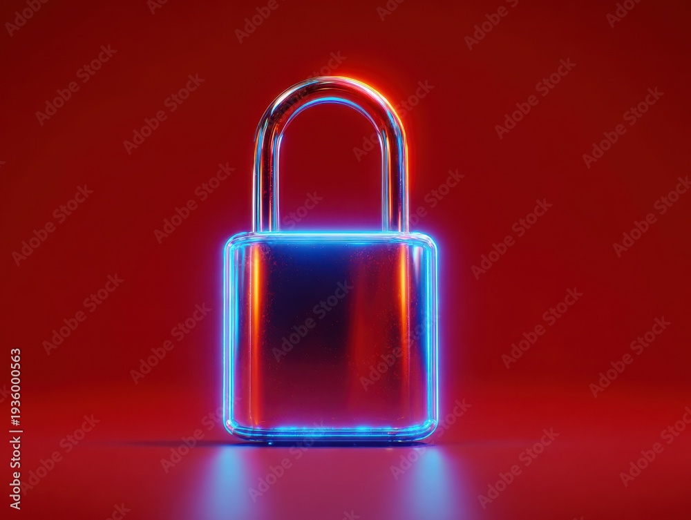 Fototapeta premium neon blue digital lock security concept isolated on a red background