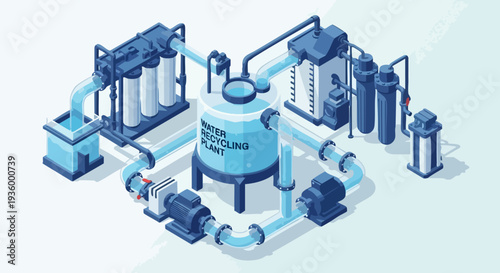 Isometric vector design of a complex water recycling and purification plant system