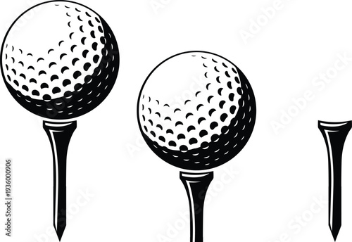 Golf Ball on Tee and Tee Icon Set Black Sports Vector Illustration