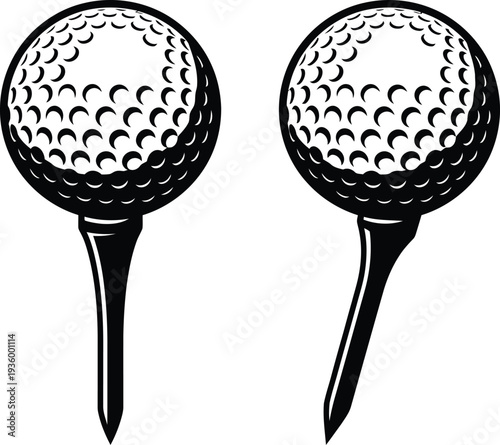 Golf Ball on Tee Silhouette Icons Set Sports Equipment Vector