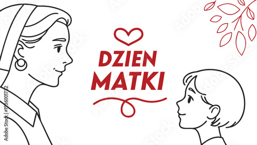 Polish mother and child facing each other on mothers day woman headscarf