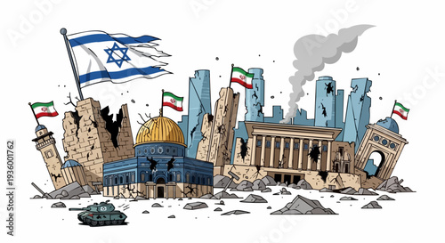Israel and Iran Conflict War Zone Illustration Vector