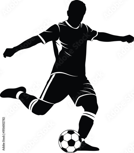 Soccer player kicking a ball in mid action