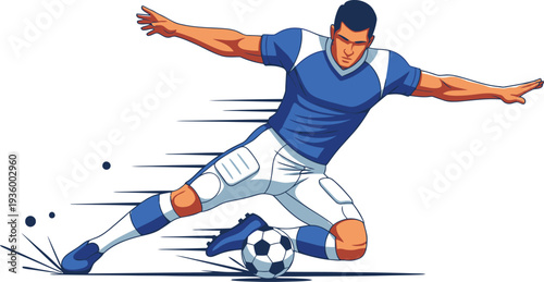 Soccer player kicking a ball with dynamic motion
