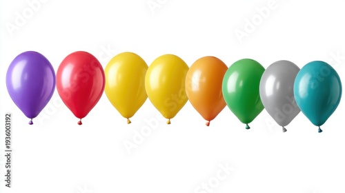 Step-by-step balloon inflation sequence, colorful latex balloons isolated on clean white, ideal for kids birthday ads and how-to illustrations 