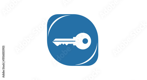Abstract Blue Icon with White Key Symbol on a White Background