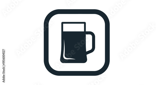 Beer Mug Icon Vector Graphic. Dark Silhouette of Beer Glass in Square Frame