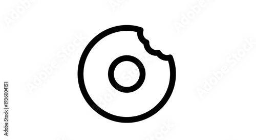 Bitten Donut Icon Black and White Simple Line Art