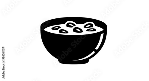 Black and white icon of a bowl of soup with beans