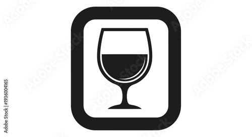 Black and white icon of a wine glass filled with liquid, inside a rounded square border.