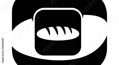 Black and White Icon of Bread Loaf in Rounded Square Frame