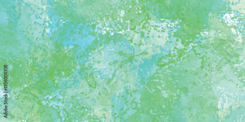 Abstract vibrant green and teal watercolor texture background with artistic paint splashes.