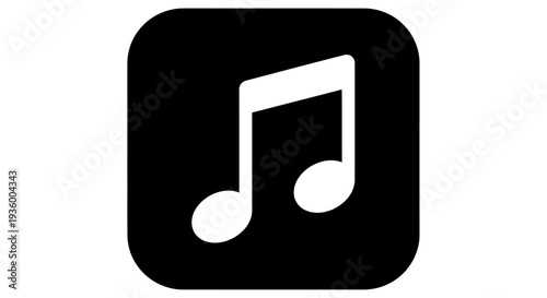 Black music note icon on white background