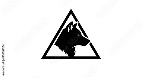Black wolf head silhouette inside a triangle logo