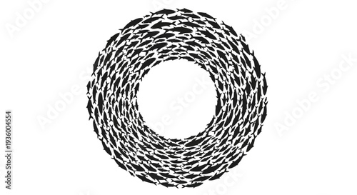Circular School of Fish Swirling in Unity, Abstract Marine Life Pattern