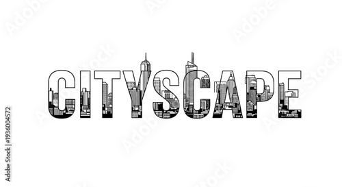 Cityscape Text Art: Typography with Urban Skyline Silhouette
