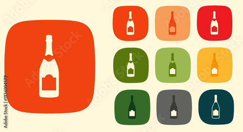 Champagne Bottle Icons Set Isolated On White Background