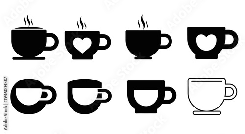 Coffee Cup Icons Set: Hot Drinks, Morning Beverage & Cafe Symbols