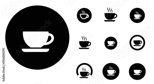 Coffee Cup Icons Set, Hot Beverage Symbol Collection, Cafe and Drink Icons