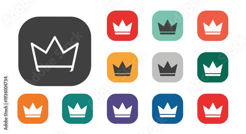 Crown Icons Set - Royal Symbol Collection in Various Colors
